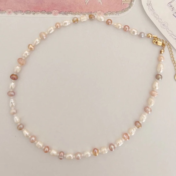 Jewelry - Pink, white, lavender freshwater Pearl necklace, cottagecore, coquette